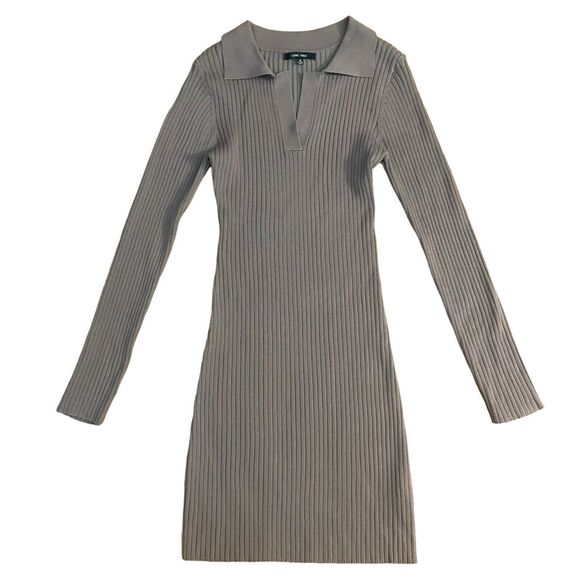 LOVE TREE Long Sleeve Ribbed Knit Mini Dress Size M Taupe V-Neck Stretch - Picture 4 of 7